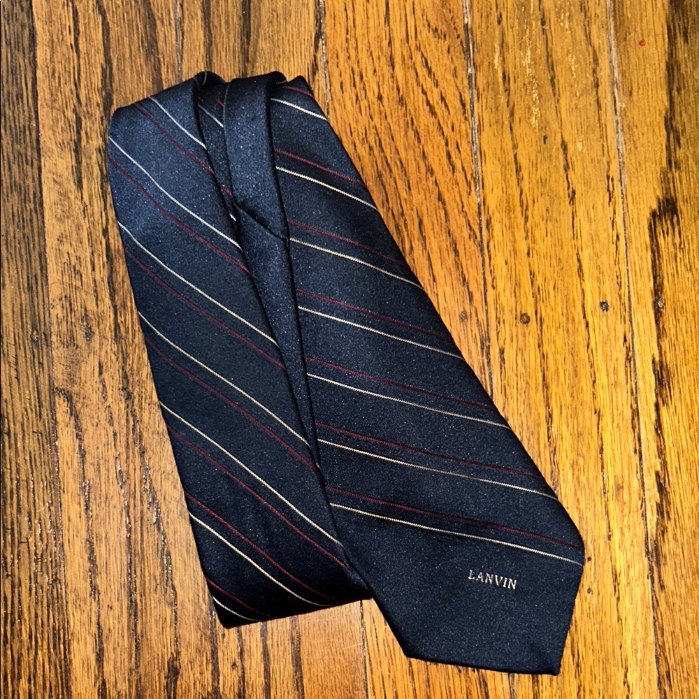 Lanvin Elegant Black Tie with Red and Gold Stripes